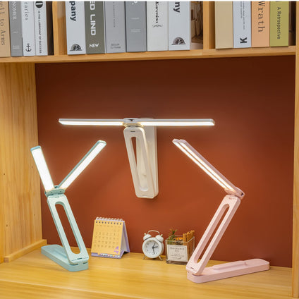 LuxLumin Double Head Desk Lamp for Home Office,Portable Small Desk Lamp with 3 Lighting Modes,Pink
