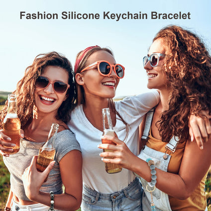 Key Ring Bracelet, Women Beaded Wristlet Keychain House Car Keys Rings Holder with Tassel And Cute Bangle Chains