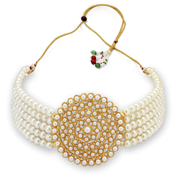 Sukkhi Lavish Gold Plated Pearl Choker Necklace Set for Women