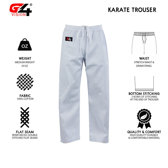 G4 VISION Karate Trousers Martial Arts Karate Pants Student Cotton GI Aikido Kids Pant Kung Fu Adults Kimono Trousers Medium