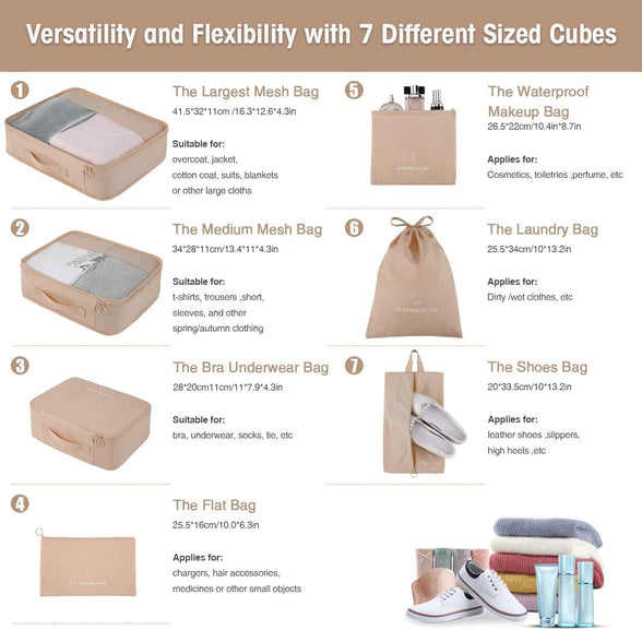Ovetour 7Pcs Packing Cubes Set for Travel, Travel Cubes Set Foldable Suitcase Organizer Lightweight Luggage Storage Bag