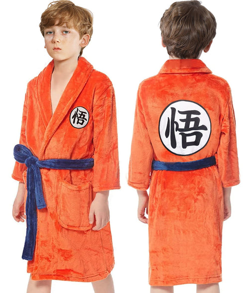 Heionia Anime Bathrobe Dragon Anime Pajamas Robes for Boys Bathrobes Costume for Kids Soft Plush Long Bath Robe Cosplay (S)