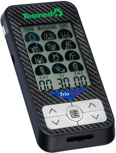 TESMED Trio 6.5: Rechargeable Muscle Stimulator Machine with TENS, EMS, and Massage Programs. Offers TENS for pain relief, EMS for muscle stimulation. 36 Pre-set Programs
