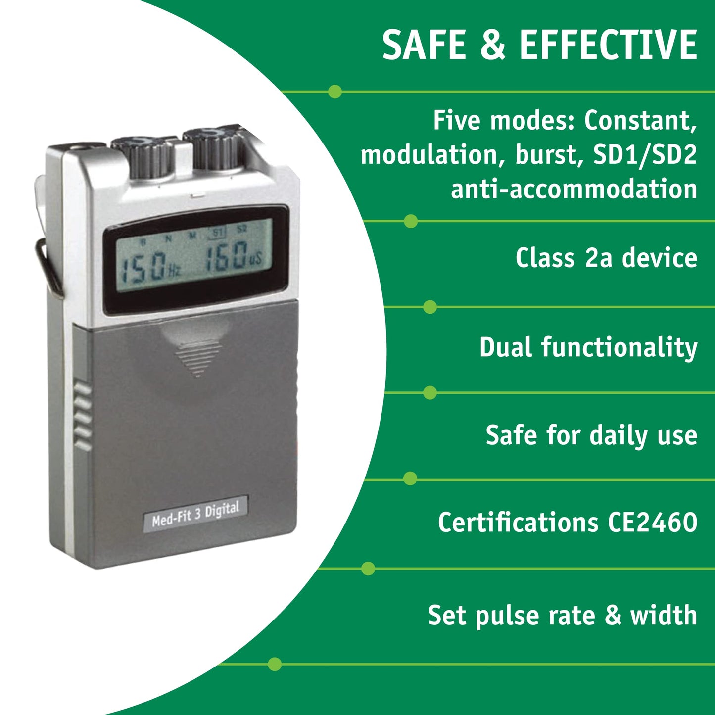 Med-Fit 3 Digital Dual Channel TENS Machine for Fast & Effective Pain Relief and Pain Management - Fully certified Tens CE2460