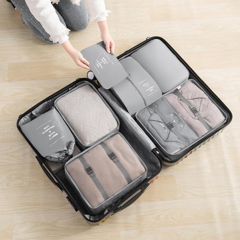 ECVV 8 Set Packing Cubes for Suitcases Luggage Packing Organizers with Laundry Bag Shoe Bag Underwear Bag Travel Essentials Luggage Organizer Cubes (Gray)