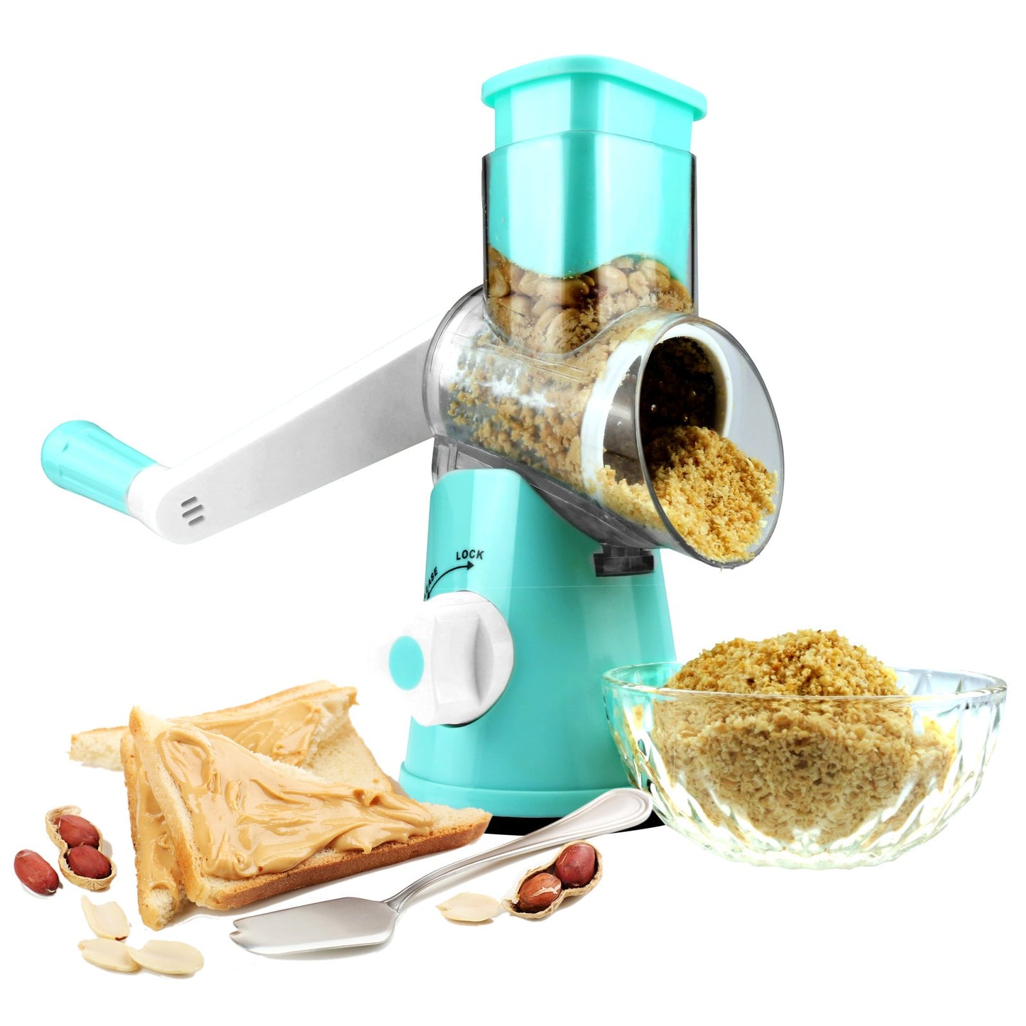 BNUNWISH Round Mandoline Drum Slicer Rotary Cheese Grater Veggie Slicer Vegetable Carrot Shredder Nut Chopper