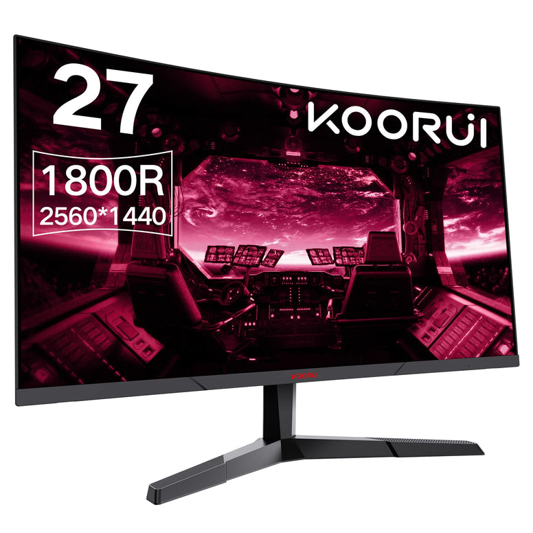 KOORUI 27E6QC QHD Curved 27 Inch Monitor, Fast VA Computer Gaming Monitor(2560 * 1440P, R1800, 144Hz, 1ms, DCI-P3 85%, DP+HDMI, Game Mode, Eye Protection, Rocker Button), Narrow Bezel on Three Sides