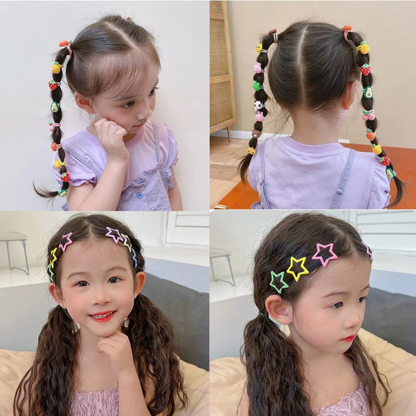 LNYSOTX 70 Pieces Hair Bands Headbands Clips Set for Girls Colorful Hair Barrette Hair Bands Metal Cute Fruit Animal Snap Hair Clips for Girls, Toddlers, Kids