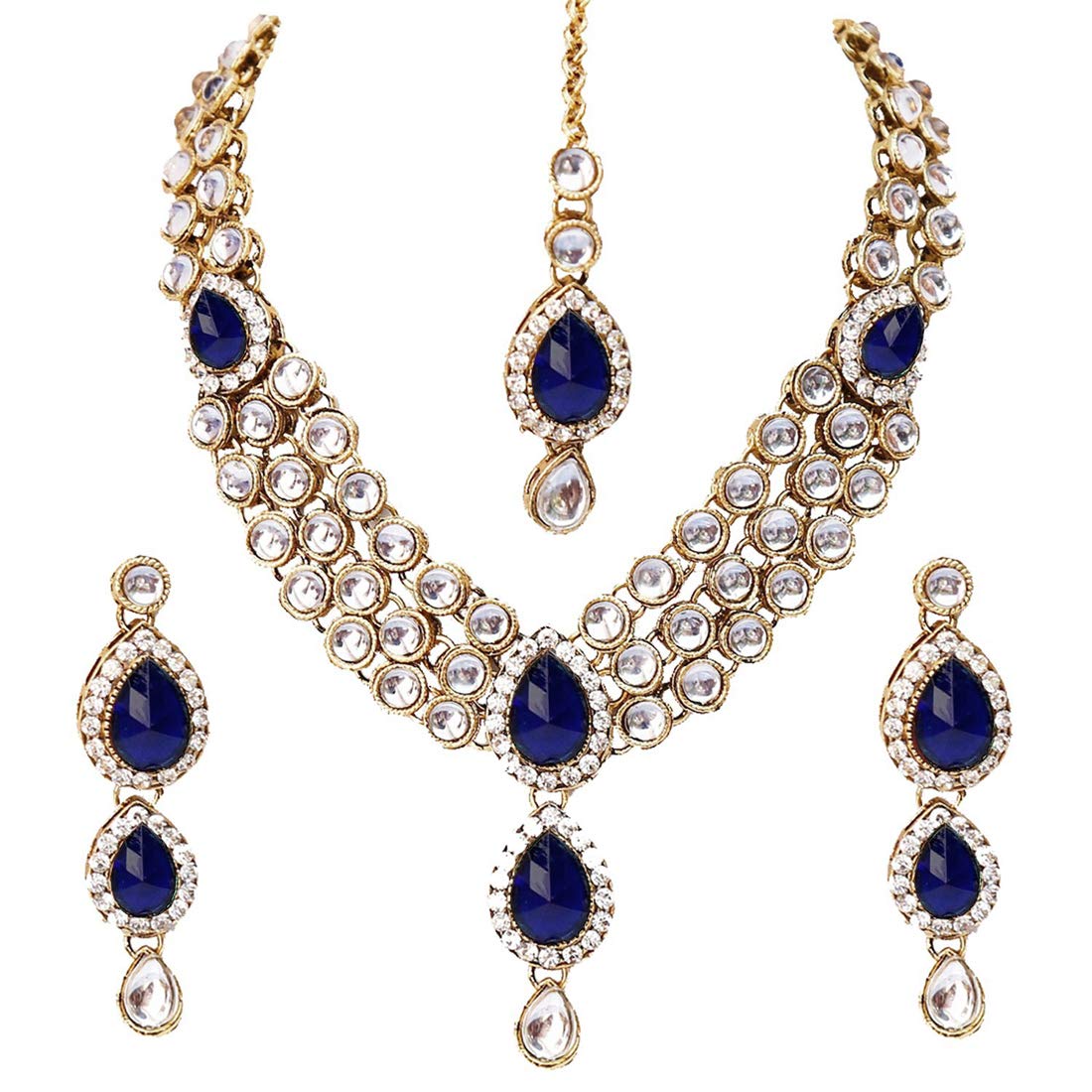 Shining Diva Kundan Traditional Necklace Jewellery Set with Earrings for Women  (Blue) (8408s)