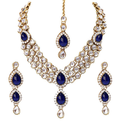 Shining Diva Kundan Traditional Necklace Jewellery Set with Earrings for Women  (Blue) (8408s)