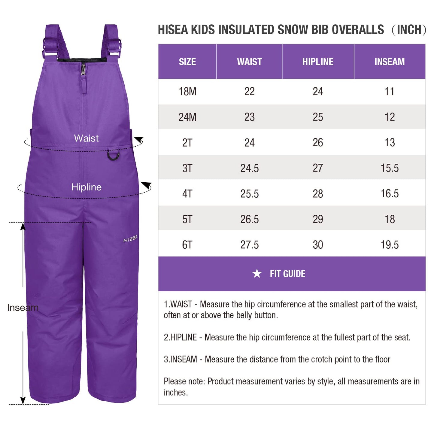 HISEA Kids Snow Bib Overalls Ski Pants Insulated Coveralls Boys Girls (18 Months)