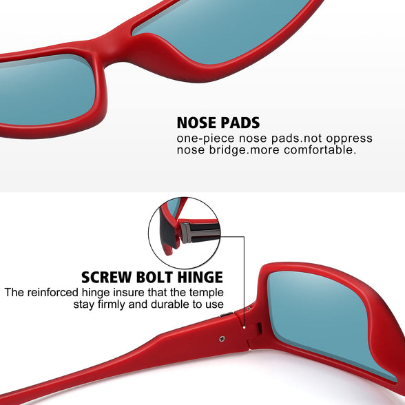 STORYCOAST Polarized Sports Sunglasses for Men Women Unbreakable Frame Cycling Fishing Driving, 2pack Blue Mirror+red Mirror