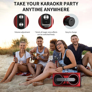 Karaoke Machine for Adults and Kids, Portable Bluetooth Karaoke Speaker with 2 Wireless Microphones PA Speaker System for indoor Outdoor Party, Family Party Singing