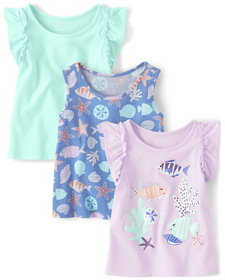 The Children's Place Baby Toddler Girls Sleeveless Flutter Tank Tops 3 Pack