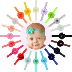 WillingTee 20colors 2" Glitter Flowers Headbands Baby Girls Headbands Flowers Soft Hair Band Headwear Hair Accessory for Baby Girls Newborns Infants Toddler and Kids