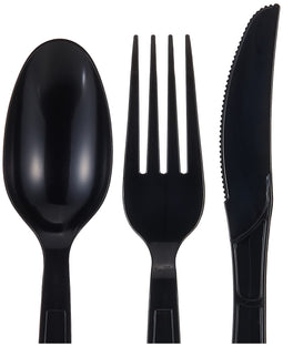 Fun Heavy-Duty Black Cutlery Set Spoons Knives Forks set Disposable Cutlery Set Plastic Cutlery Disposable Spoons Disposable Fork Plastic Spoon Heavy Duty Plastic Utensils (Pack of 18)