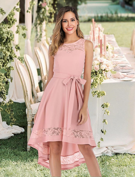 High Low Wedding Guest Dresses for Women Cocktail Evening Lace Party Dress Teen Semi Formal Bridesmaid Dress Tea Length