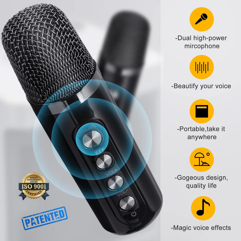 Portable Bluetooth Speaker, Karaoke Machine for Adults/Kids with 2 Wireless Microphones, Portable Bluetooth Karaoke Speaker PA System, Singing Machine with Echo and Vocal Cut, for Christmas, Birthday