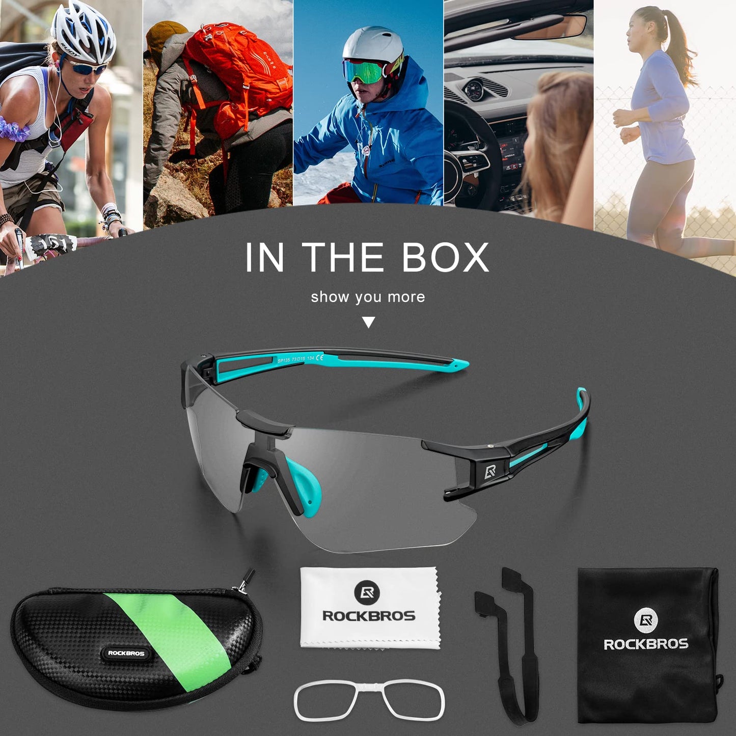 ROCKBROS Cycling Sunglasses Photochromic Bike Glasses for Men Women Sports Goggles UV Protection