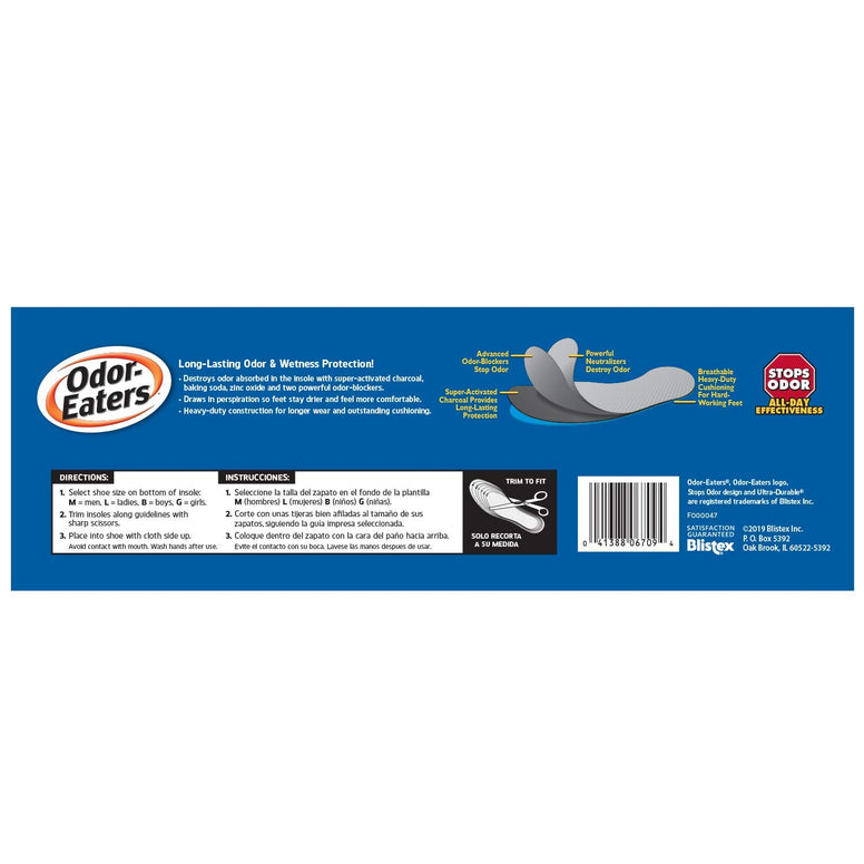 Odor-Eaters Ultra Durable, Heavy Duty Cushioning Insoles, 1 pair (Pack of 4)