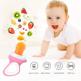 2 PCs Baby Food Fruit Feeder Pacifier with 3 PCs Replacement Silicone Pouches Fresh Food Teething Toy for Toddlers Infant