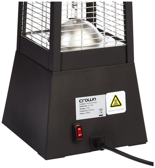 Crownline HT-269 Portable Infrared Indoor & Outdoor Patio Heater, Filament: Carbon Fiber Lamp, Heating Area: 3-4M², 2000W, 220-240V, 50/60Hz, Black"Min 1 year manufacturer warranty"