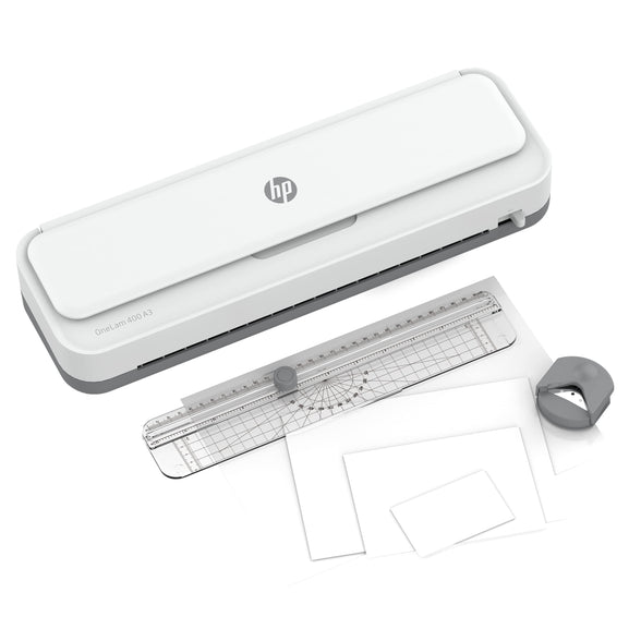 HP OneLam 400 A3 Laminator 75/80-125 Micron Includes Cutting Ruler, Corner Router and Laminating Pouches 3161