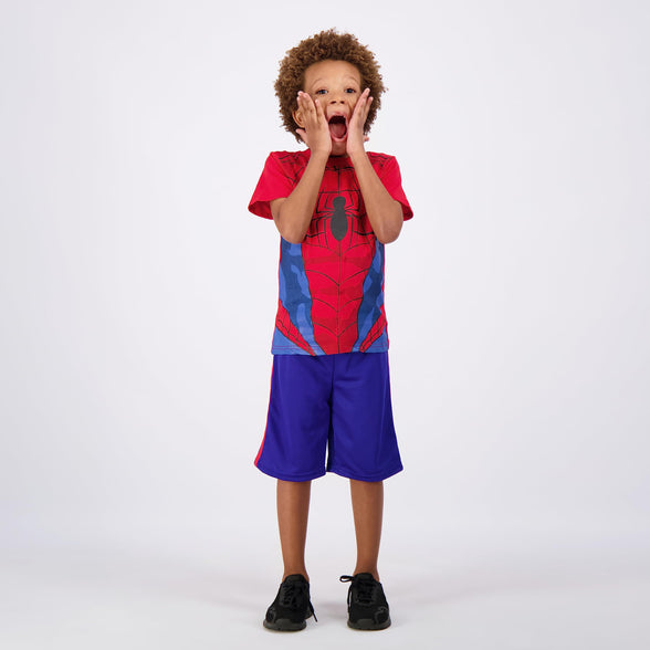 Marvel Avengers Spiderman Boys’ T-Shirt and Short Set for Toddler and Little Kids – Blue/Red (4 Years)