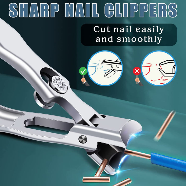 Nail Clippers - Wide Jaw Opening No Splash Nail Clippers for Thick Nails with Catcher,Stainless Steel Toenail Clippers Long Handle Nail Cutters Trimmer with Sharp Curved Blade for Men Seniors
