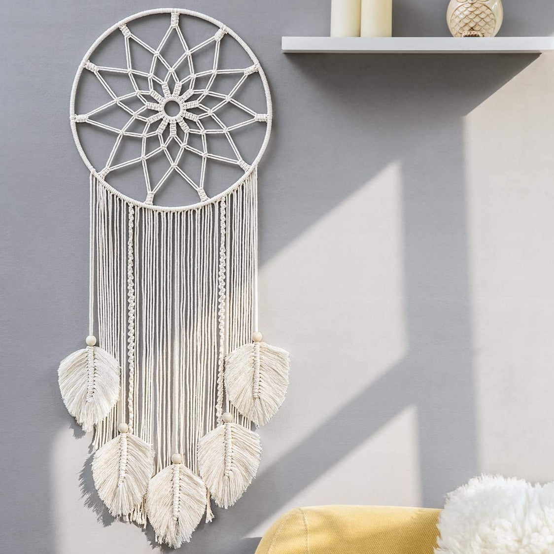 SYOSI Macrame Dream Catcher Woven Feather Large Wall Hanging Handmade Dreamcatcher Boho Tassels Art Woven Decoration Home Decor Ornament Craft Gift Geometric Beautiful Wall Art for Apartment