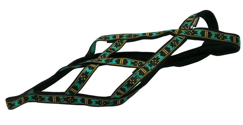 Weight Pulling Sledding Dog Harness X-back Style Medium, Black/Green, 19.5" Neck Circumference