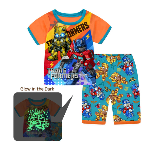 KEASHOPPE Boys Cartoon Glow in Dark Printed Half Sleeves T-shirt with Shorts 3 years