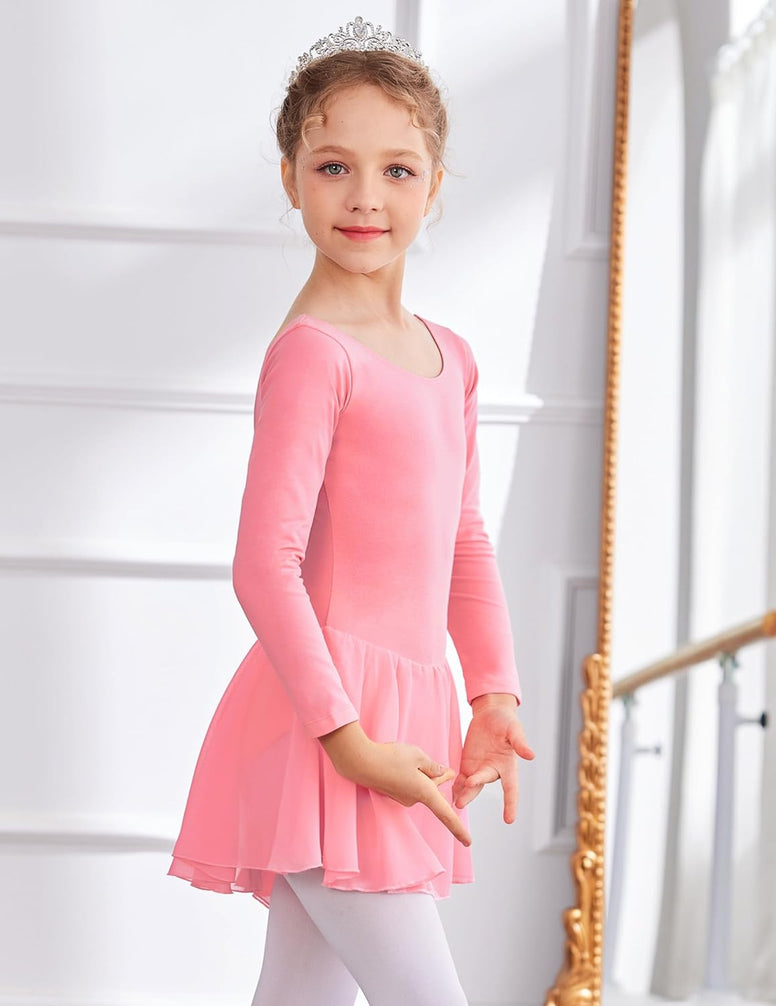 Zaclotre Girl's Classic Long Sleeve Dance Dresses Ballet Skirted Leotard