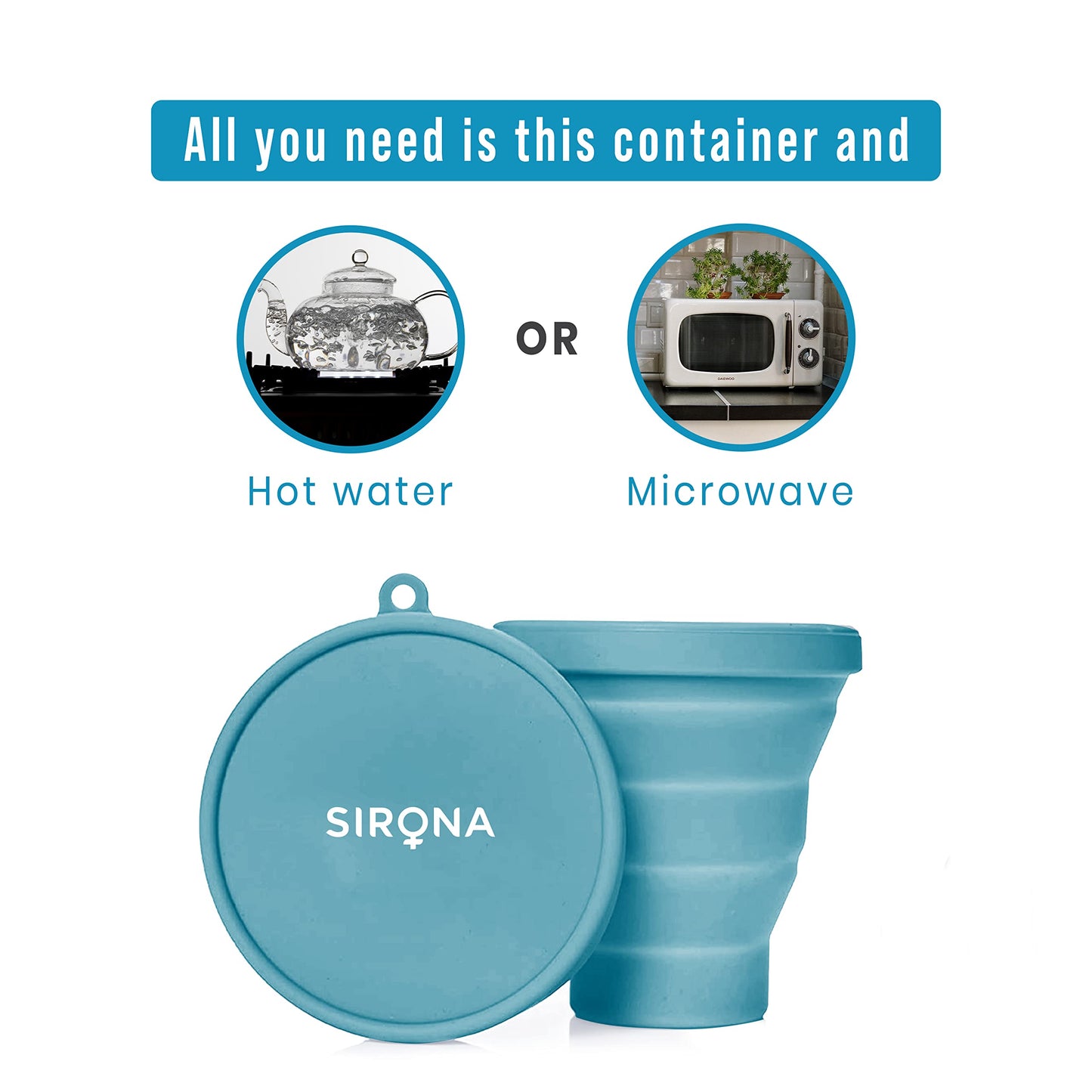 Sirona Collapsible Silicone Cup Holder - Sterilizing Container Storage for Menstrual Cup - 1 Unit | Microwave Friendly | Kills 99% Of Germs | Menstrual Cup Sterilizer