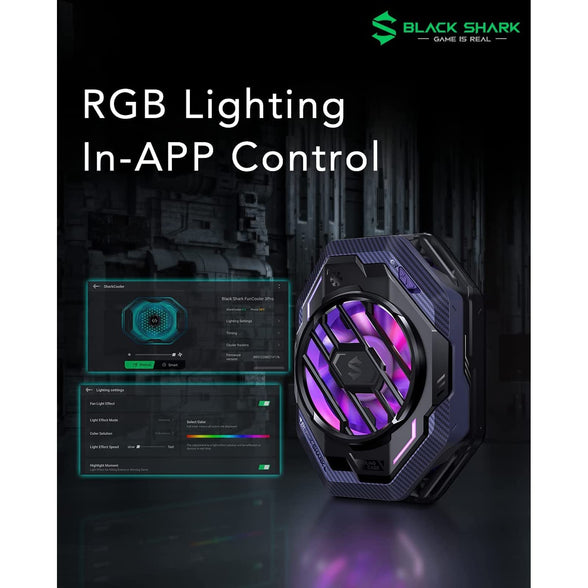 Black Shark Fun Cooler 3 Pro Cell Phone Cooler, 20W Power Fast Cooling Mobile Phone Radiator with in-APP Control | Temperature Drop by up to 30℃ | RGB Lights | 7 Blade Fans for iOS/Android (Black)