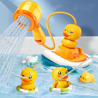 AMERTEER Rubber Ducks Baby Bath Toys, Bath Toys for Toddlers 1-3 with 3 Different Spraying Duck and 1 Duck Shower Head for Bath, Floating Bathtub Toys with Sucker, Toddler Bath Toys, Kids Bath Toys