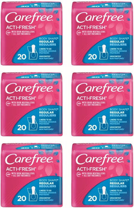 Carefree Acti-Fresh Body Shape Regular to Go Unscented Pantiliners, 20 Count (Pack of 6)