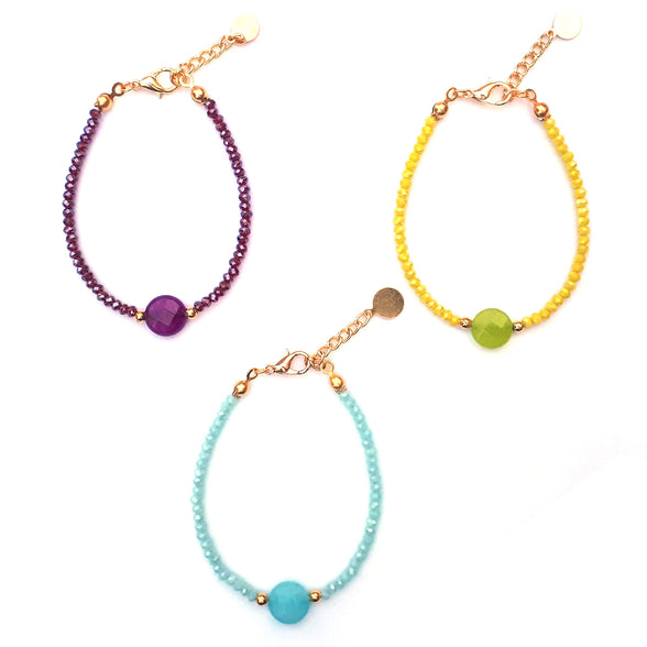 Alwan Set of 3 Quartz Stone & Crystal Bracelets for Women - EE3819STYBR3