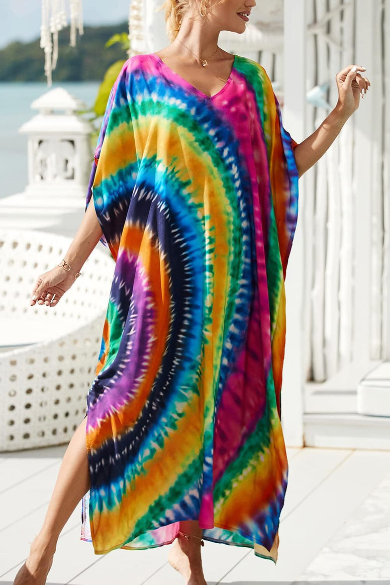 YouKD Summer Long Kaftan Bohemian Loungewear Beach Swimsuit Cover Up Maxi Dress for Women