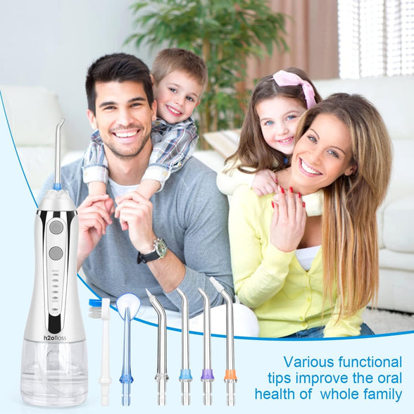 H2ofloss (white) - H2ofloss Cordless Water Flosser with 30 Days Battery Life, Premium Water Floss for Teeth, Portable Dental Flosser in 5 Modes, Gravity Ball for Upside Down Use, 300ml Water Tank