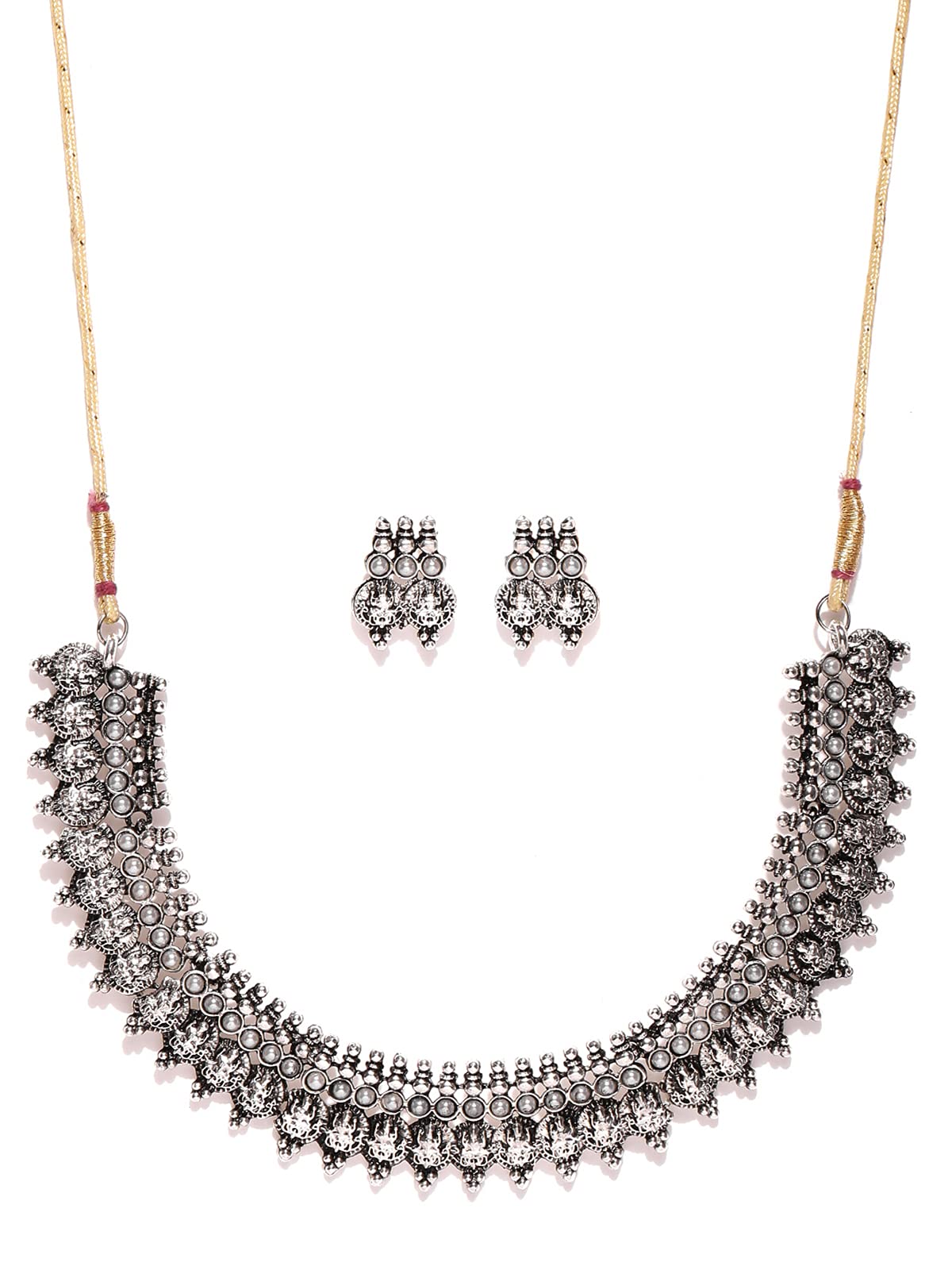 ZAVERI PEARLS Silver Antique Choker Necklace For Women (Silver) (Zpfk6299)