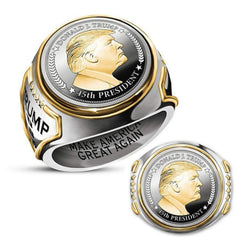 US President Trump Commemorative Silver Coin Ring, the 45th President's Memorial Ring Accessories Souvenir Gift for Men and Women