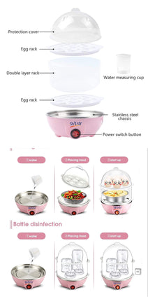 Wtrtr Egg Cooker, 350W Electric Egg Beater, White Egg Steamer, Egg Cooker, 7-14 Egg Volume Steamed Egg Automatically Closed, Double Steamed Egg