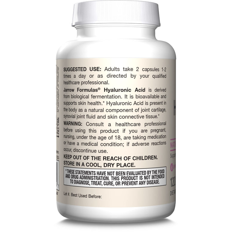 Jarrow Formulas Hyaluronic Acid 120 mg - 120 Veggie Caps - 60 Servings - Bioavailable & Naturally Derived - Supports Skin Health -Hyaluronic Acid - Dietary Supplement - Vegan - Non-GMO