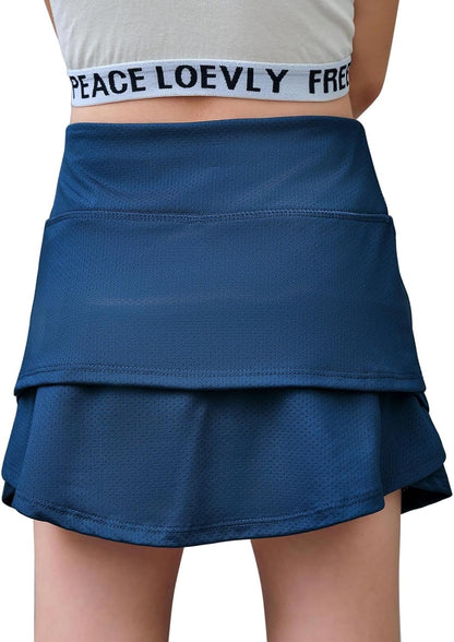 Haloumoning Girls Athletic Tennis Skirts with Shorts Kids Active High Waist Golf Skorts 5-14 Years