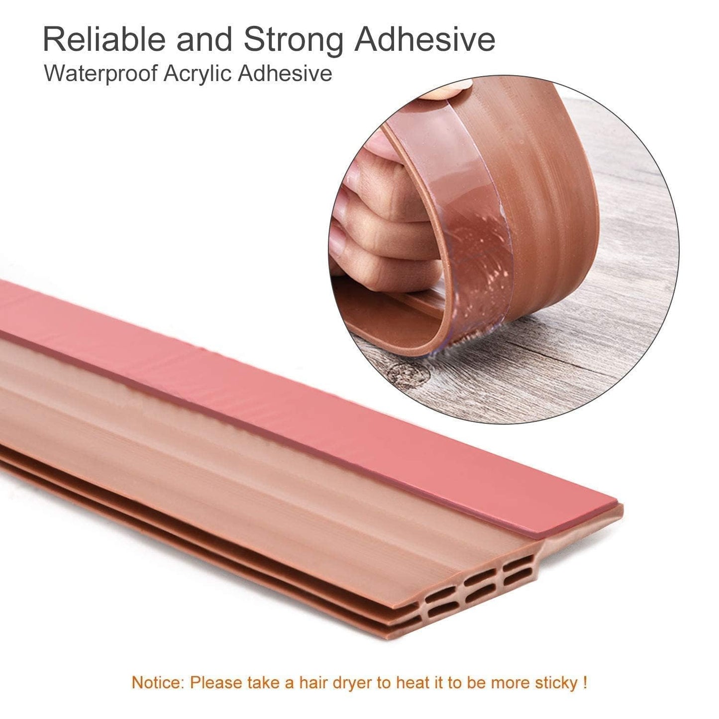 Energy Saver Door Draught Stopper Strong Adhesive Door Weather Stripping Door Under Seal Soundproof and Noise Stopper, 5.1cm W x 100cm L (Brown)