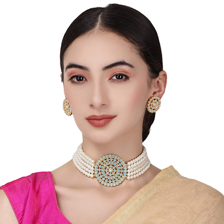 Shining Diva Fashion Latest Choker Design Traditional Stylish Fancy Pearl Necklace Jewellery Set for Women