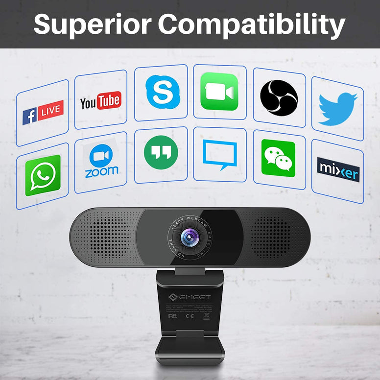 3 in 1 Webcam - 1080P Webcam with Microphone and Speakers, Noise Reduction, Auto Low Light Correction W/Cover, EMEET C980 Pro USB Camera Webcam 90° for Video Conferencing Streaming/Gaming/Class