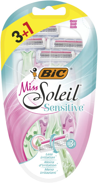 BIC Miss Soleil Sensitive Women's Triple Blade Disposable Razors - Assorted Colours, Pack of 3+1