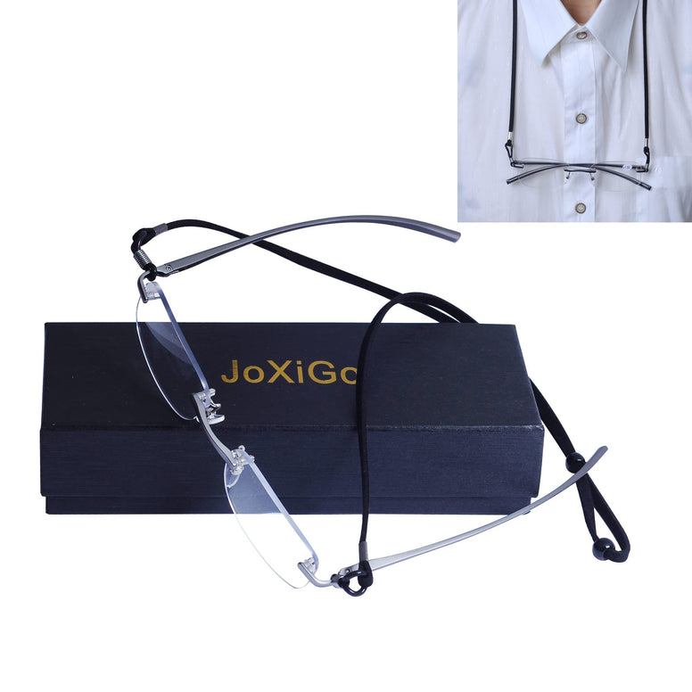 Rimless Reading Glasses for Mens Womens Blue Light Blocking, Glasses Strap, Glasses Case